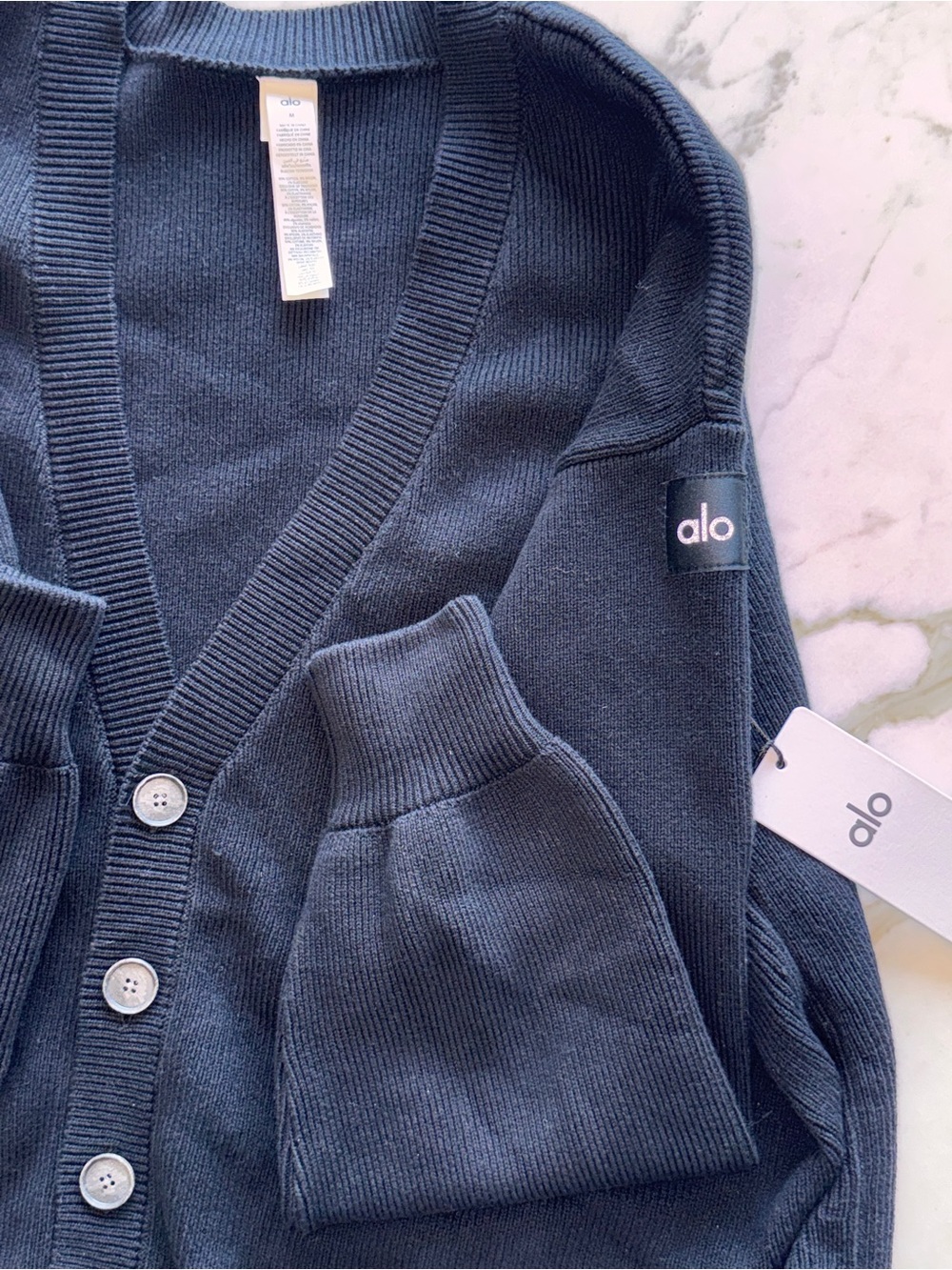 ALO Yoga Black Button-Front Ribbed Cardigan - Picture 2 of 2